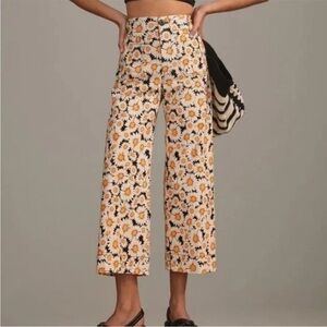 Anthropologie Maeve The Colette Crop Wide Leg Pants Daisy Floral Print